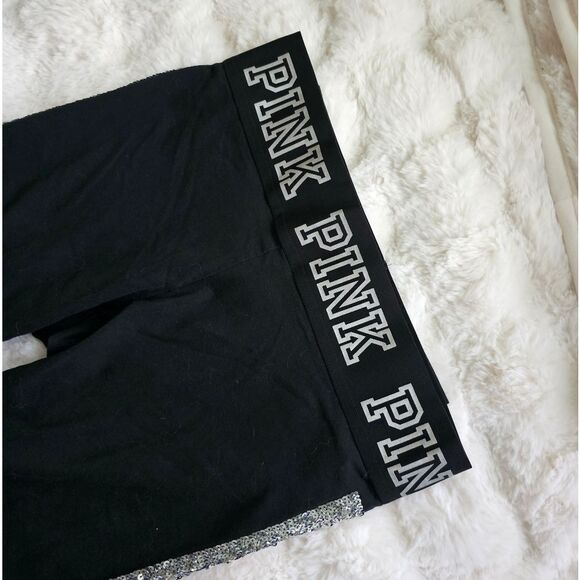 PINK Victoria's Secret Black and Silver Womens Leggings - Picture 2 of 5